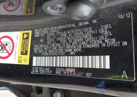 2013 Toyota Highlander Limited V6 из США, поврежденный, VIN 5TDDK3EH0DS272157